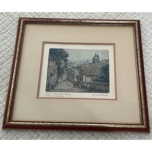 Original Signed Emil Wanke  Etching Depicts The Castle Steps In Prague,Czech. - Picture 1 of 14